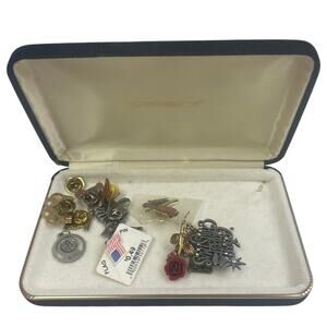 Vintage Christmas USA Olympics Angel Pin Brooch Collection in Velvet Lined Box